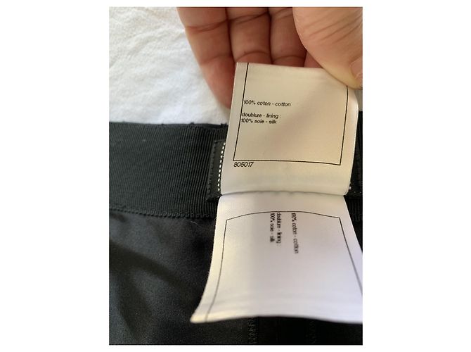 Chanel Pantalones Anchos Negros de Algodón Perforados - vista 5