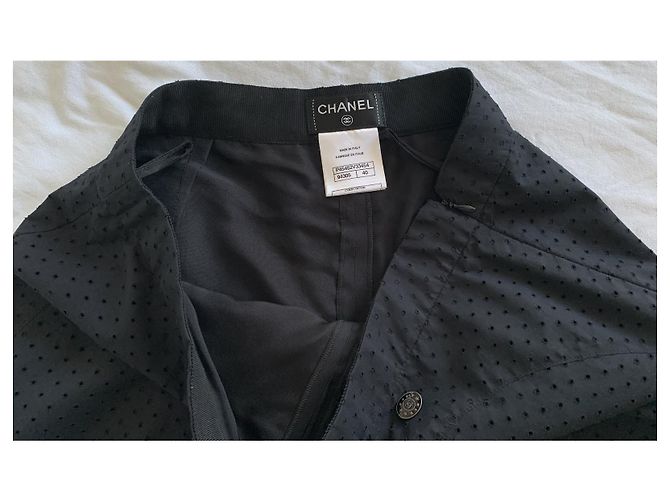 Chanel Pantalones Anchos Negros de Algodón Perforados - vista 9