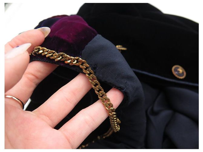 VINTAGE CHANEL HAUTE COUTURE GÜRTELJACKE 40 M SAMT CC LOGO Marineblau - Ansicht 12