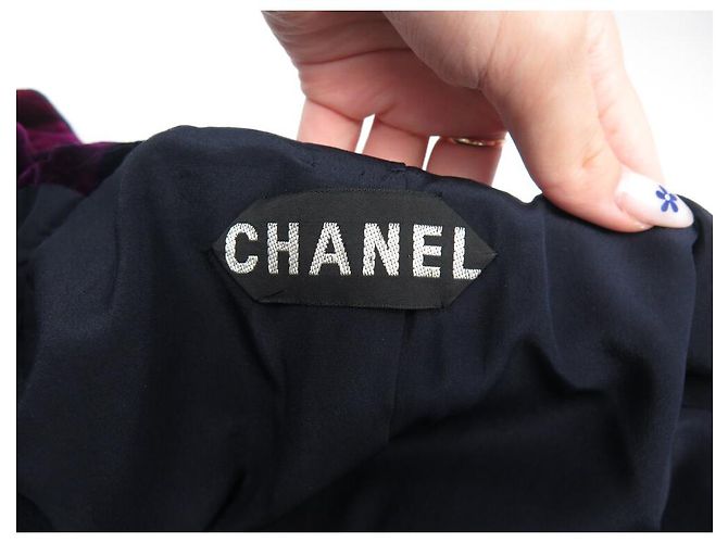 VINTAGE CHANEL HAUTE COUTURE GÜRTELJACKE 40 M SAMT CC LOGO Marineblau - Ansicht 8