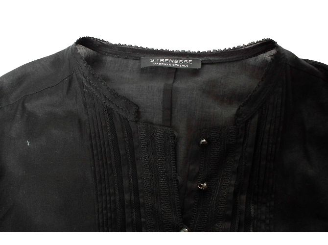 Strenesse, blouse nera trasparente con bottoni rotondi Nero - vista 6