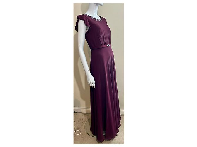 Jenny Packham Burgunderfarbenes Abendkleid mit Strassverzierungen Lila - Ansicht 3