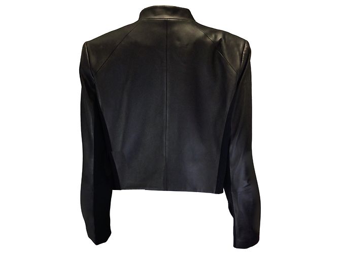 Schwarze Harvey drapierte offene Lederjacke von Alice + Olivia - Ansicht 3