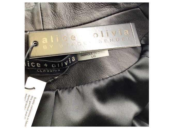 Schwarze Harvey drapierte offene Lederjacke von Alice + Olivia - Ansicht 5