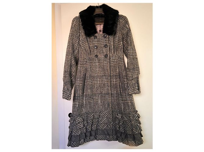 Abrigo de lana Louis Vuitton con cuello de piel desmontable Gris 40FR - vista 11