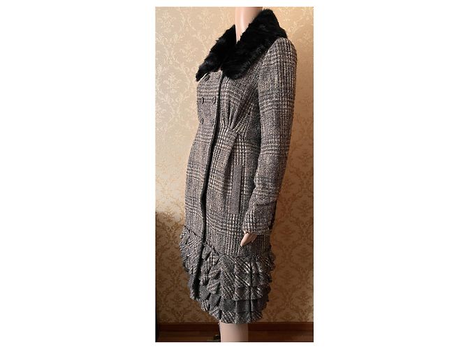 Abrigo de lana Louis Vuitton con cuello de piel desmontable Gris 40FR - vista 2