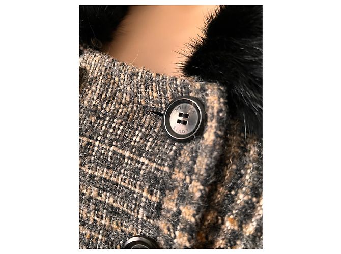 Abrigo de lana Louis Vuitton con cuello de piel desmontable Gris 40FR - vista 3