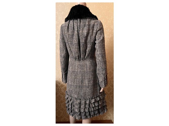 Abrigo de lana Louis Vuitton con cuello de piel desmontable Gris 40FR - vista 4
