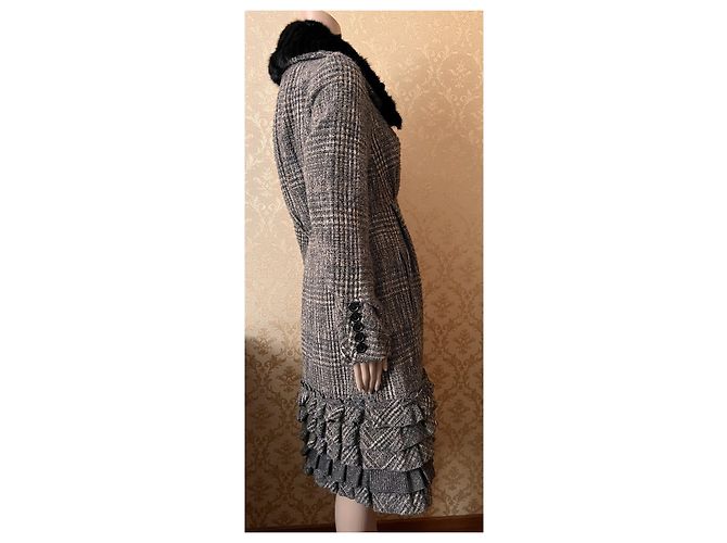 Abrigo de lana Louis Vuitton con cuello de piel desmontable Gris 40FR - vista 5