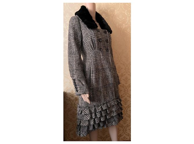 Abrigo de lana Louis Vuitton con cuello de piel desmontable Gris 40FR - vista 6