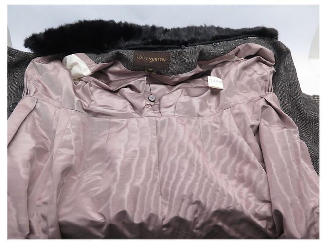 Abrigo de lana Louis Vuitton con cuello de piel desmontable Gris 40FR - vista 7