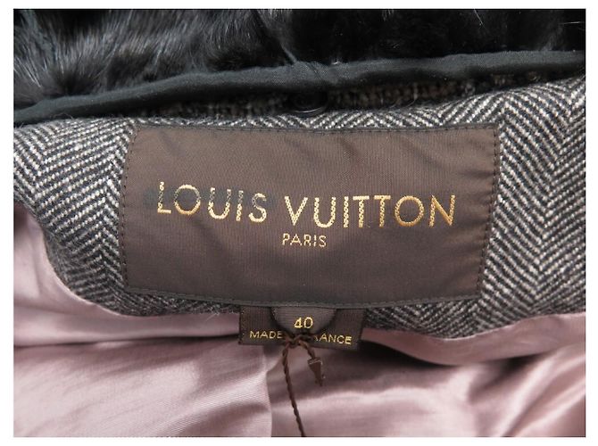 Abrigo de lana Louis Vuitton con cuello de piel desmontable Gris 40FR - vista 8