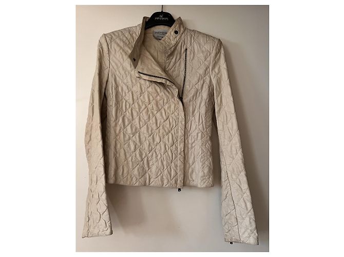 Yves Saint Laurent Gesteppte Lammleder Bikerjacke Beige - Ansicht 2
