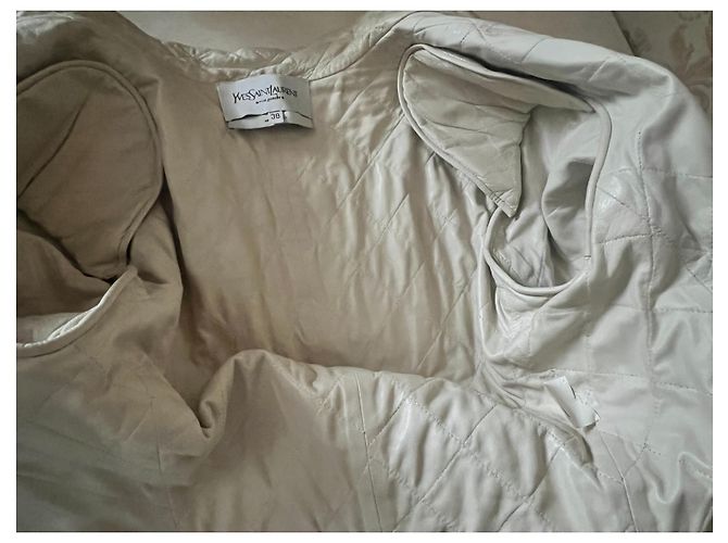 Yves Saint Laurent Gesteppte Lammleder Bikerjacke Beige - Ansicht 8