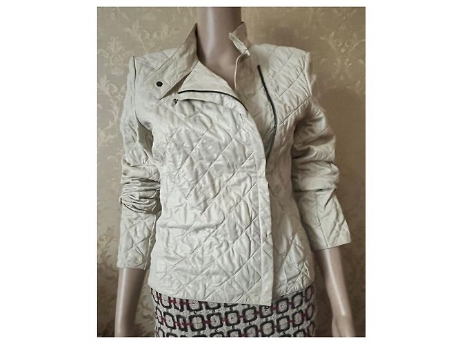Yves Saint Laurent Gesteppte Lammleder Bikerjacke Beige - Ansicht 12
