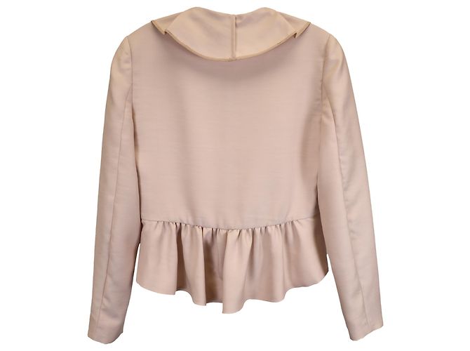 Valentino Garavani Ruffle Front Jacket in Beige Wool - view 3