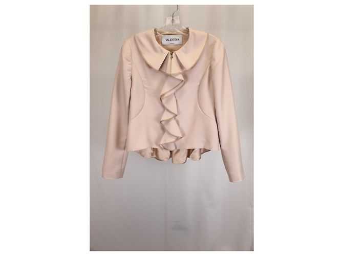 Valentino Garavani Ruffle Front Jacket in Beige Wool - view 4