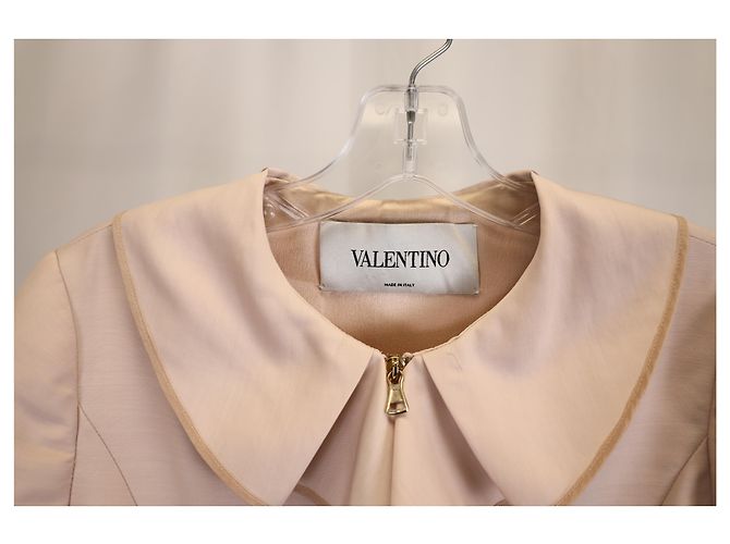 Valentino Garavani Ruffle Front Jacket in Beige Wool - view 5