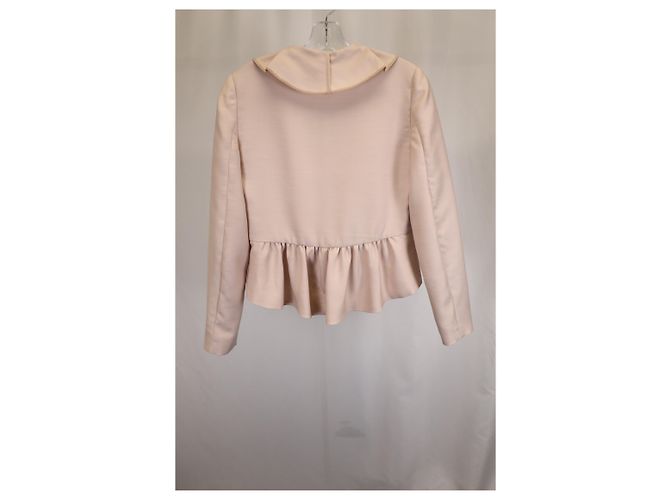 Valentino Garavani Ruffle Front Jacket in Beige Wool - view 6