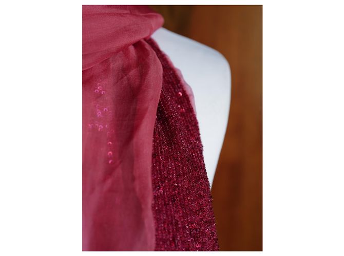 Autre Marque Foulard Jaliero Sarti in seta e paillettes bordeaux Rosso - vista 3