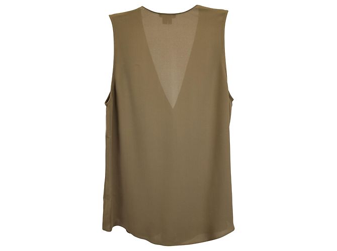 Top sin mangas V-Neck Theory en seda verde - vista 3