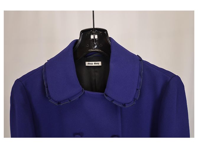 Giacca da sera doppiopetto Miu Miu in lana blu - vista 10