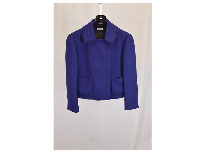 Giacca da sera doppiopetto Miu Miu in lana blu - vista 6