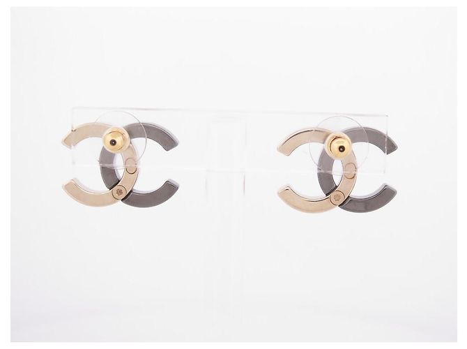 ORECCHINI CHANEL LOGO CC BICOLOR METALLO NERO E ORO D'oro - vista 4