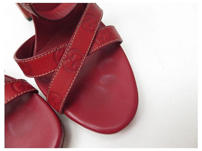 SANDALI CON TACCO GUCCI 36.5 IN CUOIO MONOGRAMMA GUCCISSIMA ROSSO - vista 11