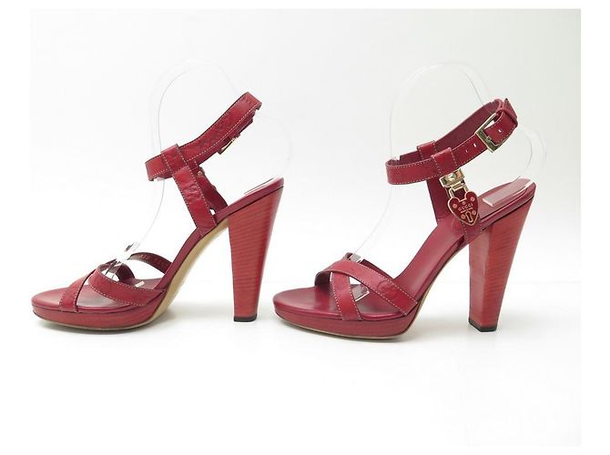 SANDALI CON TACCO GUCCI 36.5 IN CUOIO MONOGRAMMA GUCCISSIMA ROSSO - vista 2