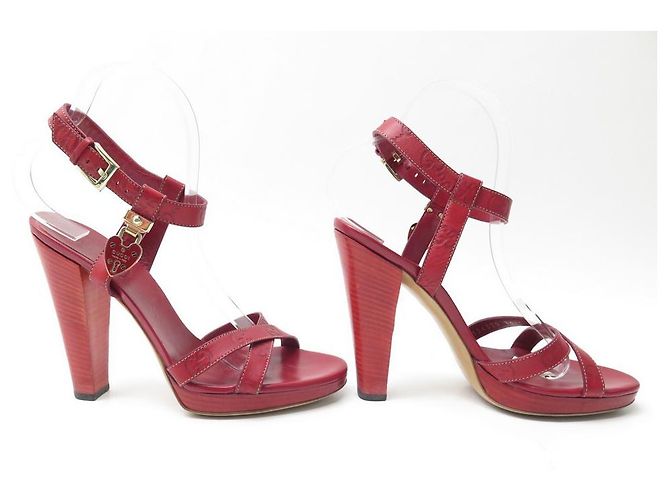 SANDALI CON TACCO GUCCI 36.5 IN CUOIO MONOGRAMMA GUCCISSIMA ROSSO - vista 3