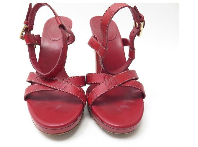 SANDALI CON TACCO GUCCI 36.5 IN CUOIO MONOGRAMMA GUCCISSIMA ROSSO - vista 4