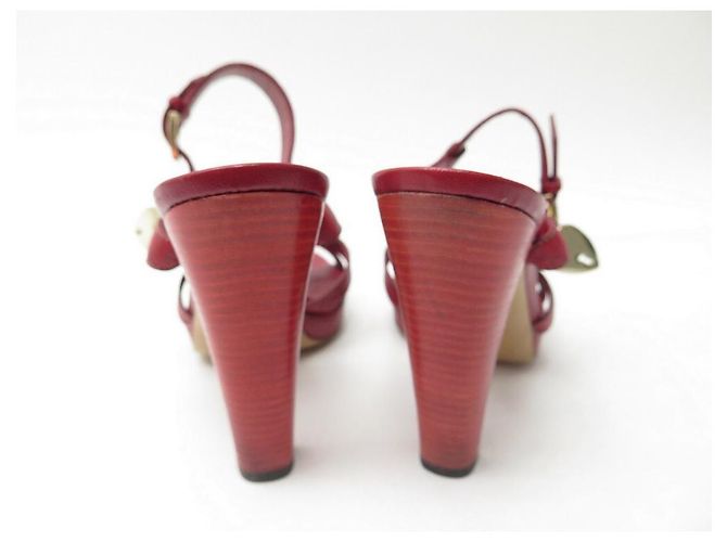 SANDALI CON TACCO GUCCI 36.5 IN CUOIO MONOGRAMMA GUCCISSIMA ROSSO - vista 5
