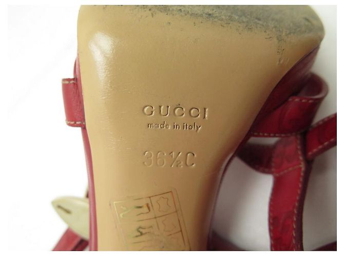SANDALI CON TACCO GUCCI 36.5 IN CUOIO MONOGRAMMA GUCCISSIMA ROSSO - vista 7