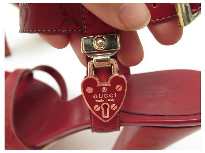 SANDALI CON TACCO GUCCI 36.5 IN CUOIO MONOGRAMMA GUCCISSIMA ROSSO - vista 9