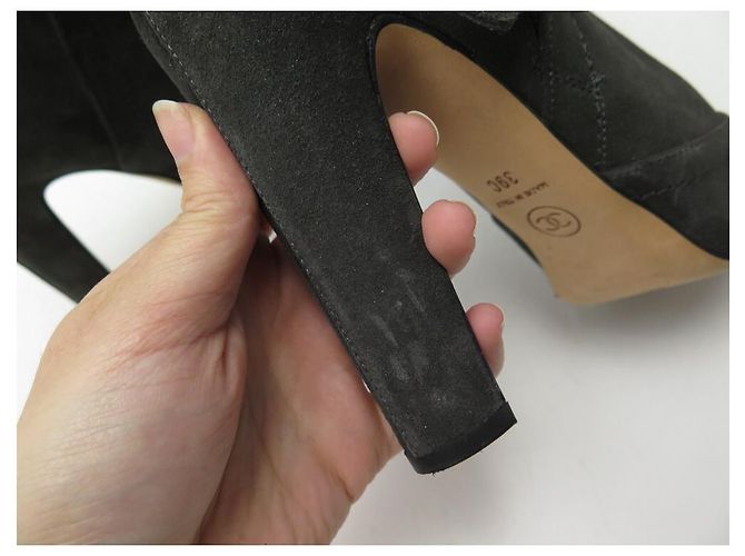 ZAPATOS CHANEL BOTINES DE TACÓN G29928 39 EN SEDA GRIS - vista 12