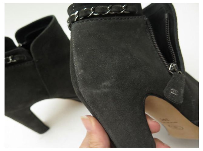 ZAPATOS CHANEL BOTINES DE TACÓN G29928 39 EN SEDA GRIS - vista 13