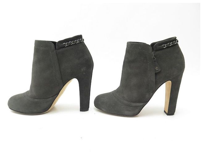 ZAPATOS CHANEL BOTINES DE TACÓN G29928 39 EN SEDA GRIS - vista 2