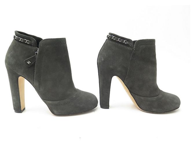 ZAPATOS CHANEL BOTINES DE TACÓN G29928 39 EN SEDA GRIS - vista 3