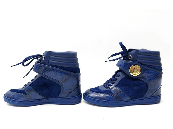 NEUE LOUIS VUITTON POSTMARK 38.5 KALBS- UND PYTHON-WEDGE-SNEAKERS Blau - Ansicht 2
