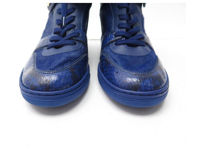 NEUE LOUIS VUITTON POSTMARK 38.5 KALBS- UND PYTHON-WEDGE-SNEAKERS Blau - Ansicht 4