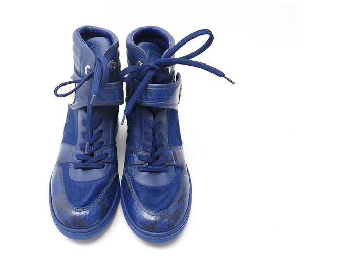 NEUE LOUIS VUITTON POSTMARK 38.5 KALBS- UND PYTHON-WEDGE-SNEAKERS Blau - Ansicht 8