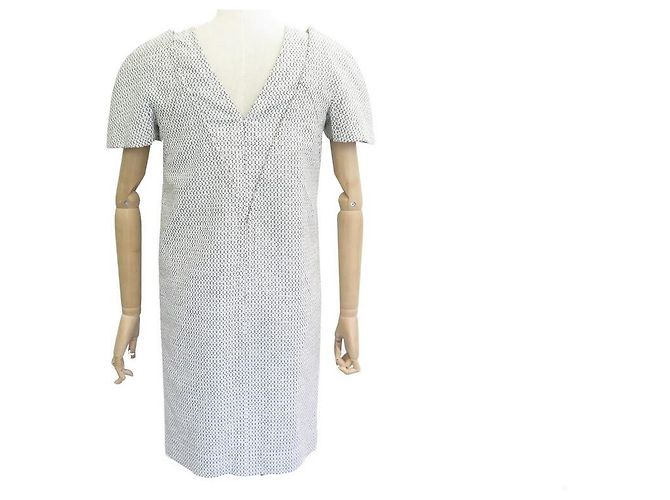 VESTIDO RECTO CHANEL P40448 S 36 EN TWEED BLANCO CON MANGAS CORTAS - vista 3