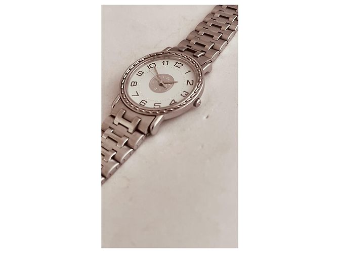 Relógio Hermès Sellier em aço com mostrador branco 30mm Prata - vista 3