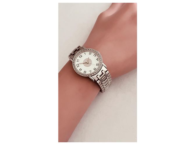 Relógio Hermès Sellier em aço com mostrador branco 30mm Prata - vista 7