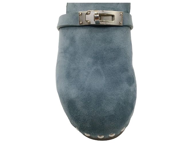 Hermès Mules / Zoccoli Carlotta in pelle di capra scamosciata blu chiaro foderati in shearling Hermes - vista 5