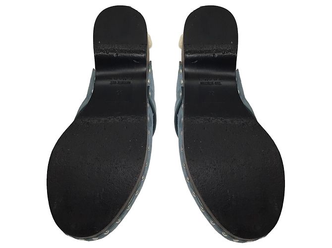 Hermès Mules / Zoccoli Carlotta in pelle di capra scamosciata blu chiaro foderati in shearling Hermes - vista 8