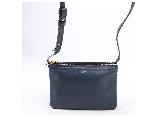 Céline Borsa a tracolla trio in pelle Celine Small in blu navy - vista 11