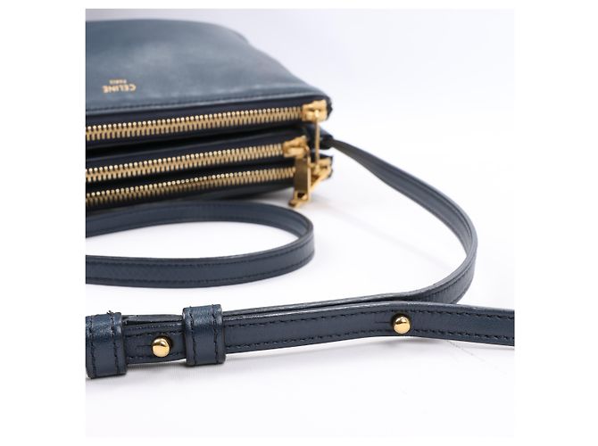 Céline Borsa a tracolla trio in pelle Celine Small in blu navy - vista 12