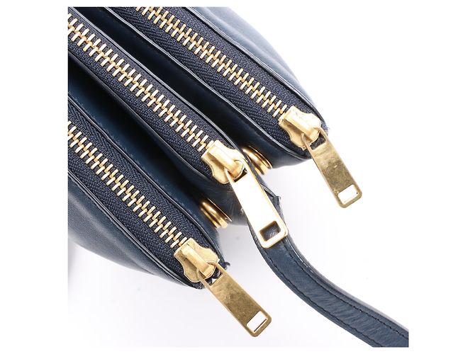 Céline Borsa a tracolla trio in pelle Celine Small in blu navy - vista 18